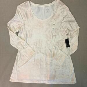 a.n.a Metallic Shimmer Long Sleeve T Shirt Womens XL Cream Gold 100% Cotton New